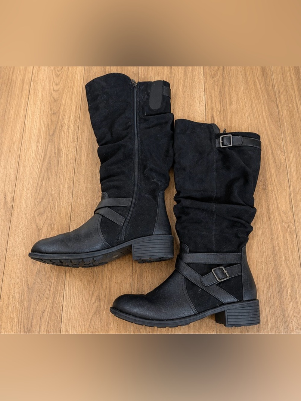 Classic Black Mid-Calf Women's Boots with Buckle Detail